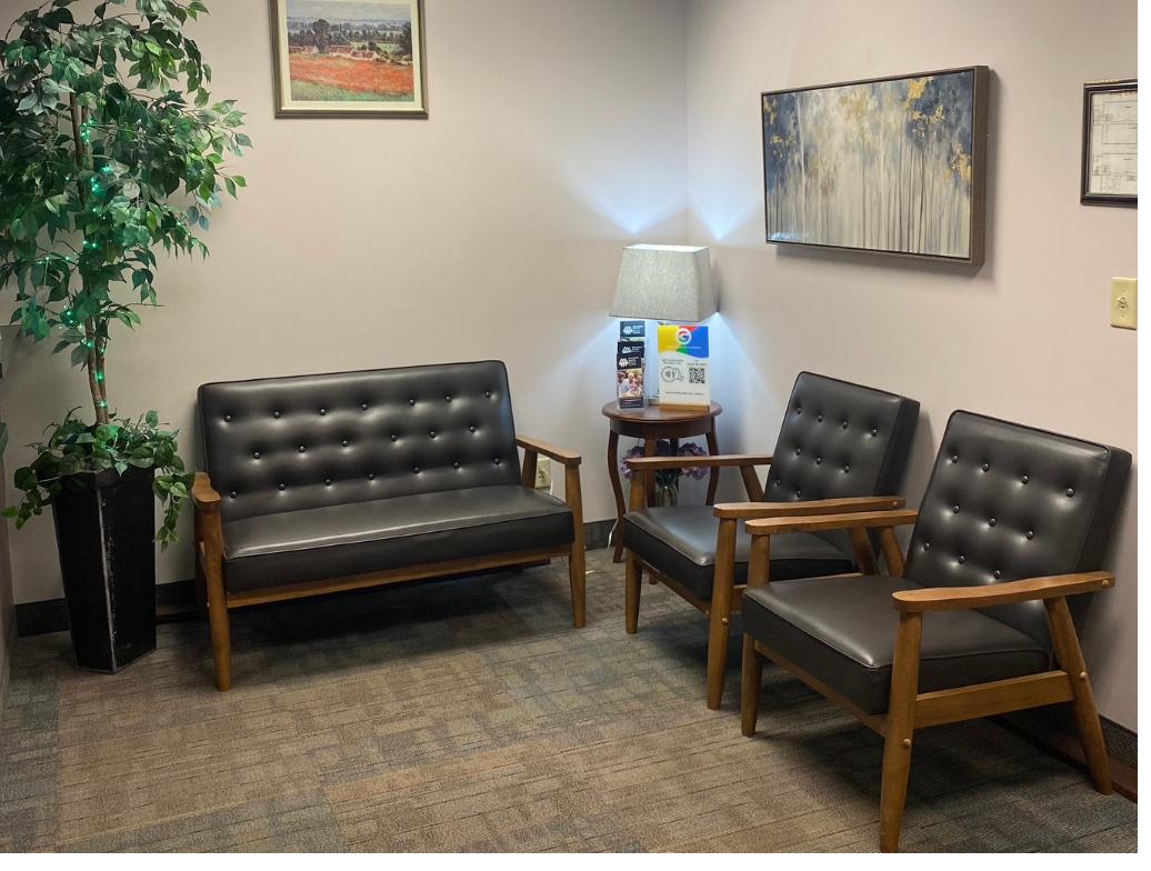 Welcoming lobby and waiting area at Minnesota Mental Health Clinics Woodbury